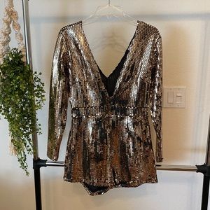Gold sequin long sleeve romper